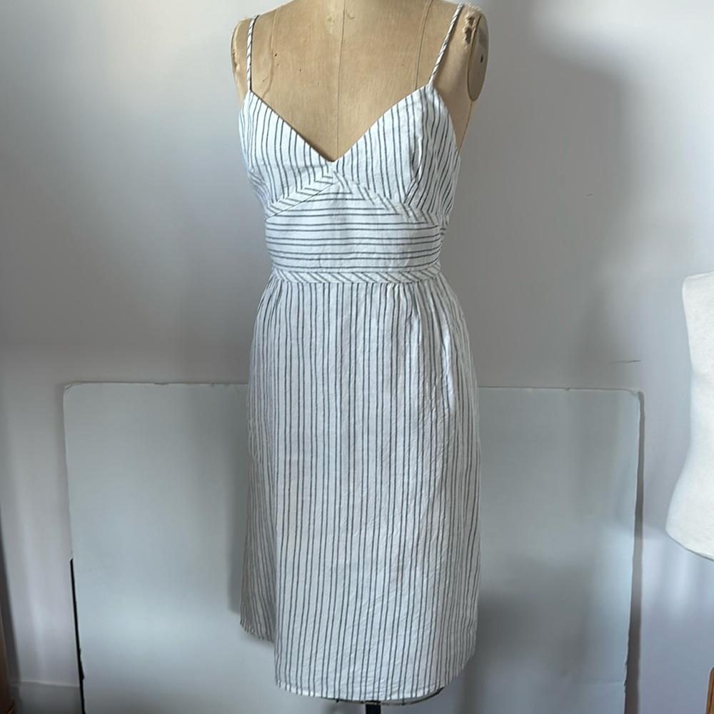 Theory Mini Malaena B 100% linen ticking stripe corset top dress w/ pockets 10 - Picture 6 of 12